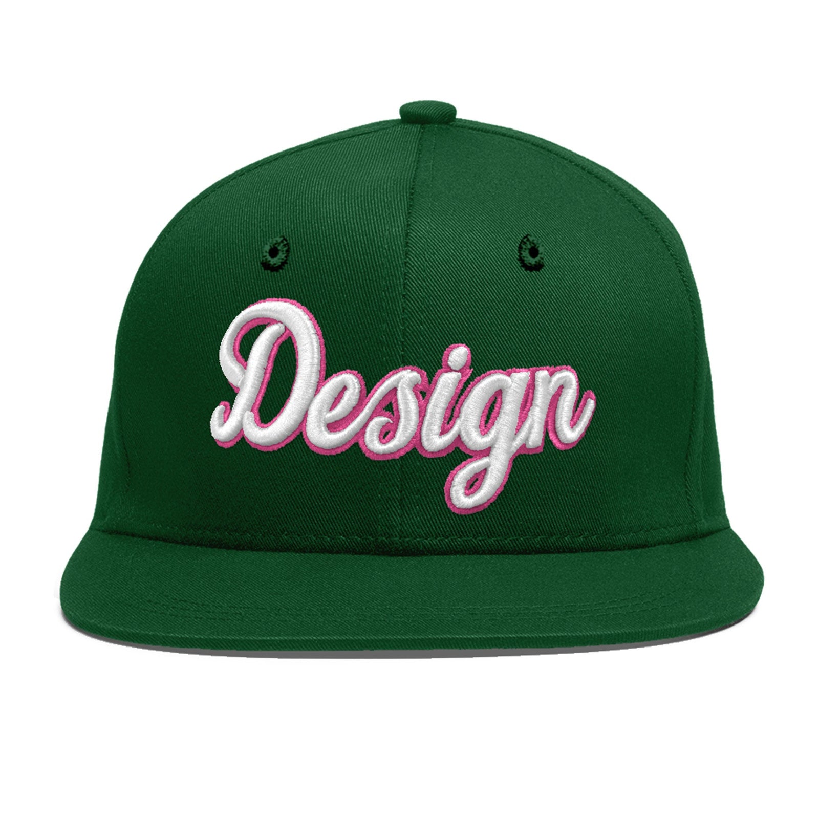Custom Green 3D Puff Embroidery Flat Embroidery Casual Sport Baseball Cap