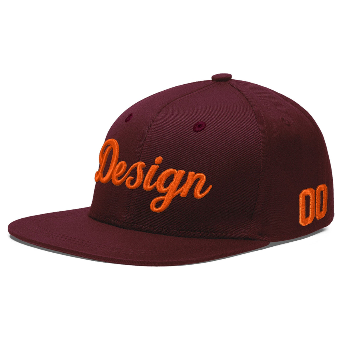 Custom Burgundy 3D Puff Embroidery Flat Embroidery Casual Sport Baseball Cap