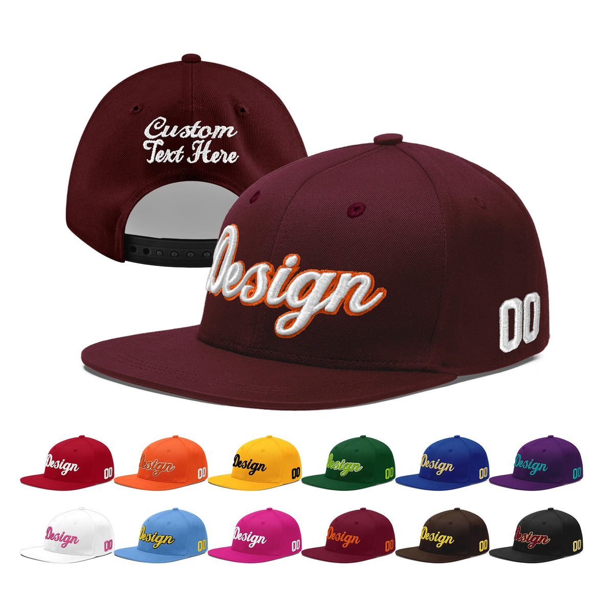 Custom Burgundy 3D Puff Embroidery Flat Embroidery Casual Sport Baseball Cap