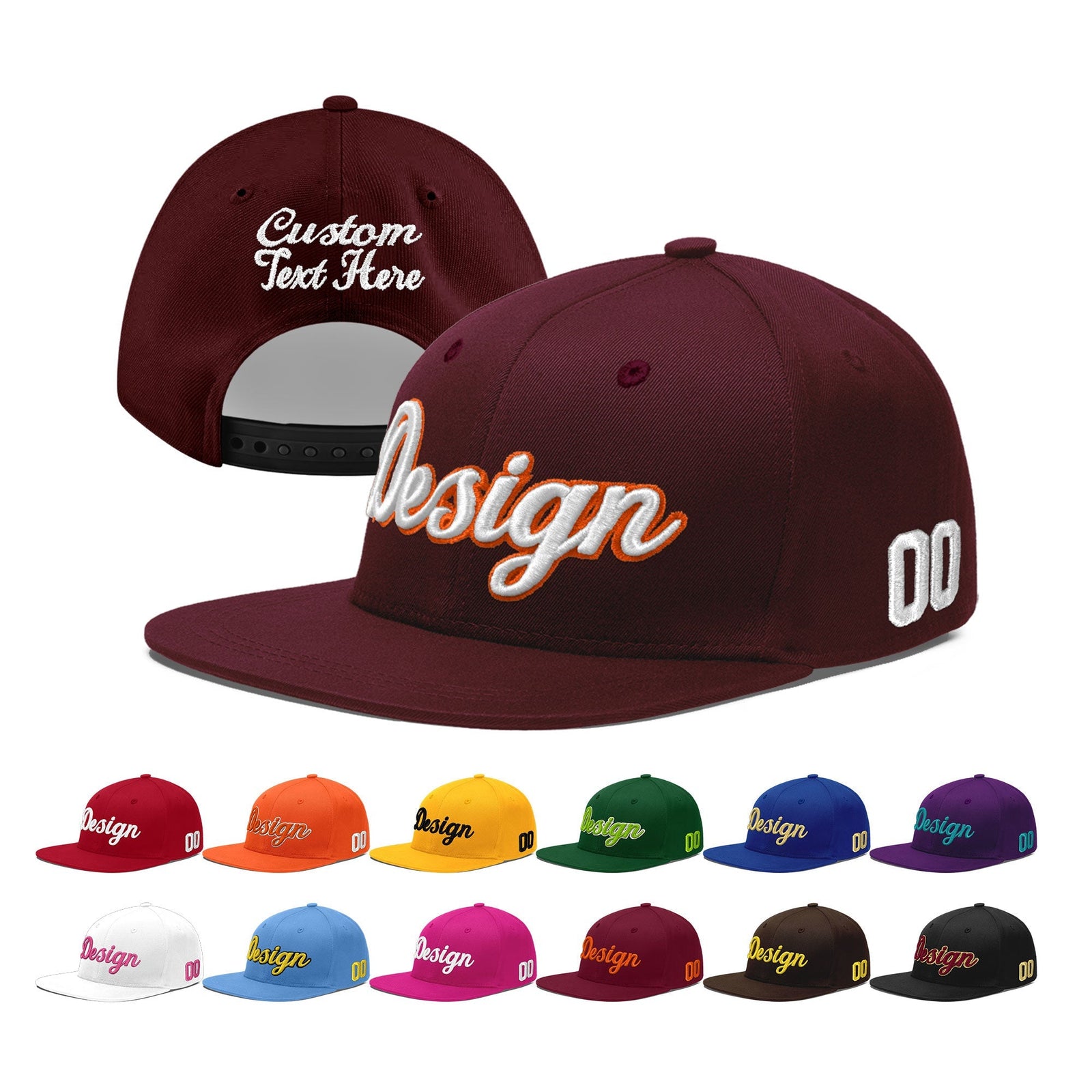 Custom Burgundy 3D Puff Embroidery Flat Embroidery Casual Sport Baseball Cap