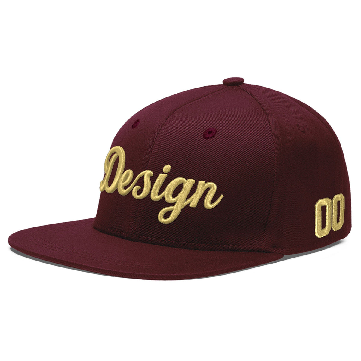 Custom Burgundy 3D Puff Embroidery Flat Embroidery Casual Sport Baseball Cap