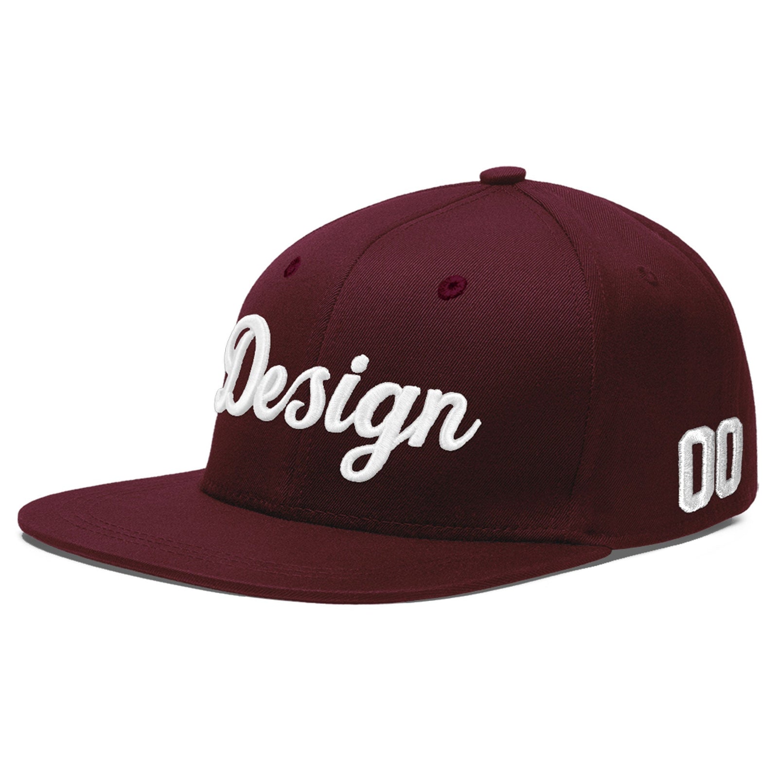 Custom Burgundy 3D Puff Embroidery Flat Embroidery Casual Sport Baseball Cap