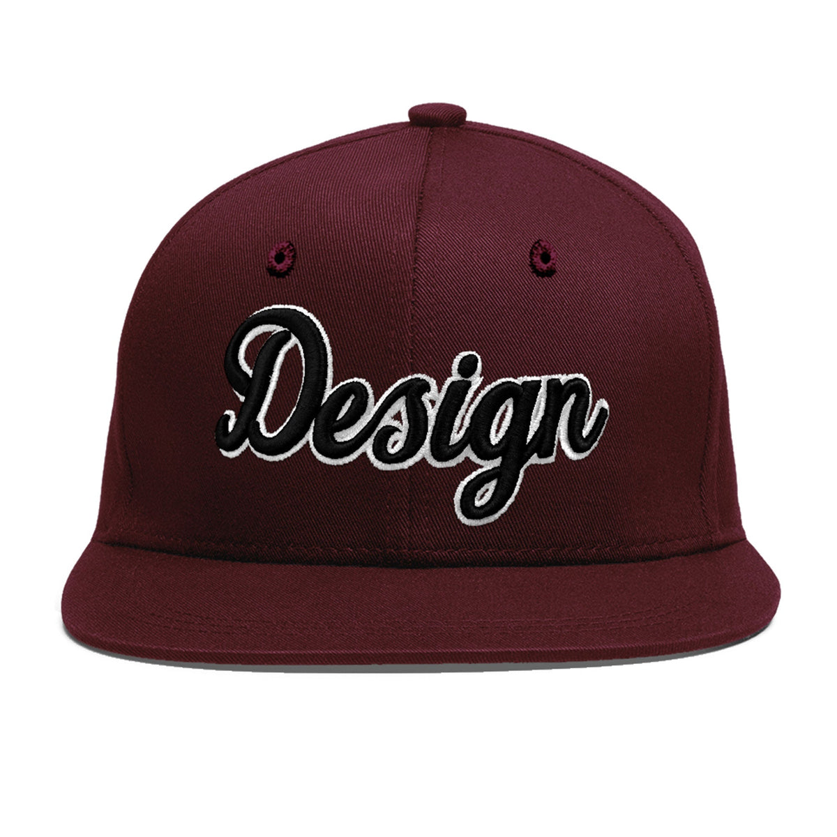 Custom Burgundy 3D Puff Embroidery Flat Embroidery Casual Sport Baseball Cap