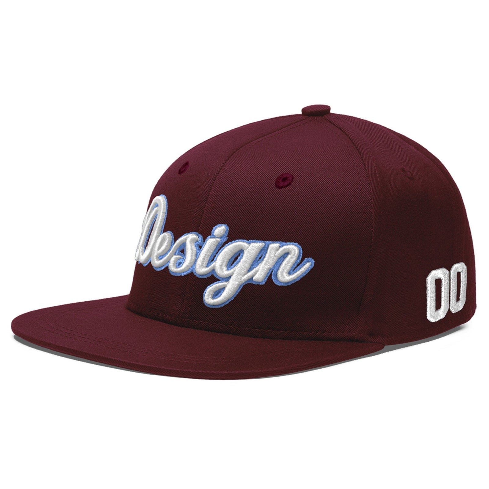 Custom Burgundy 3D Puff Embroidery Flat Embroidery Casual Sport Baseball Cap
