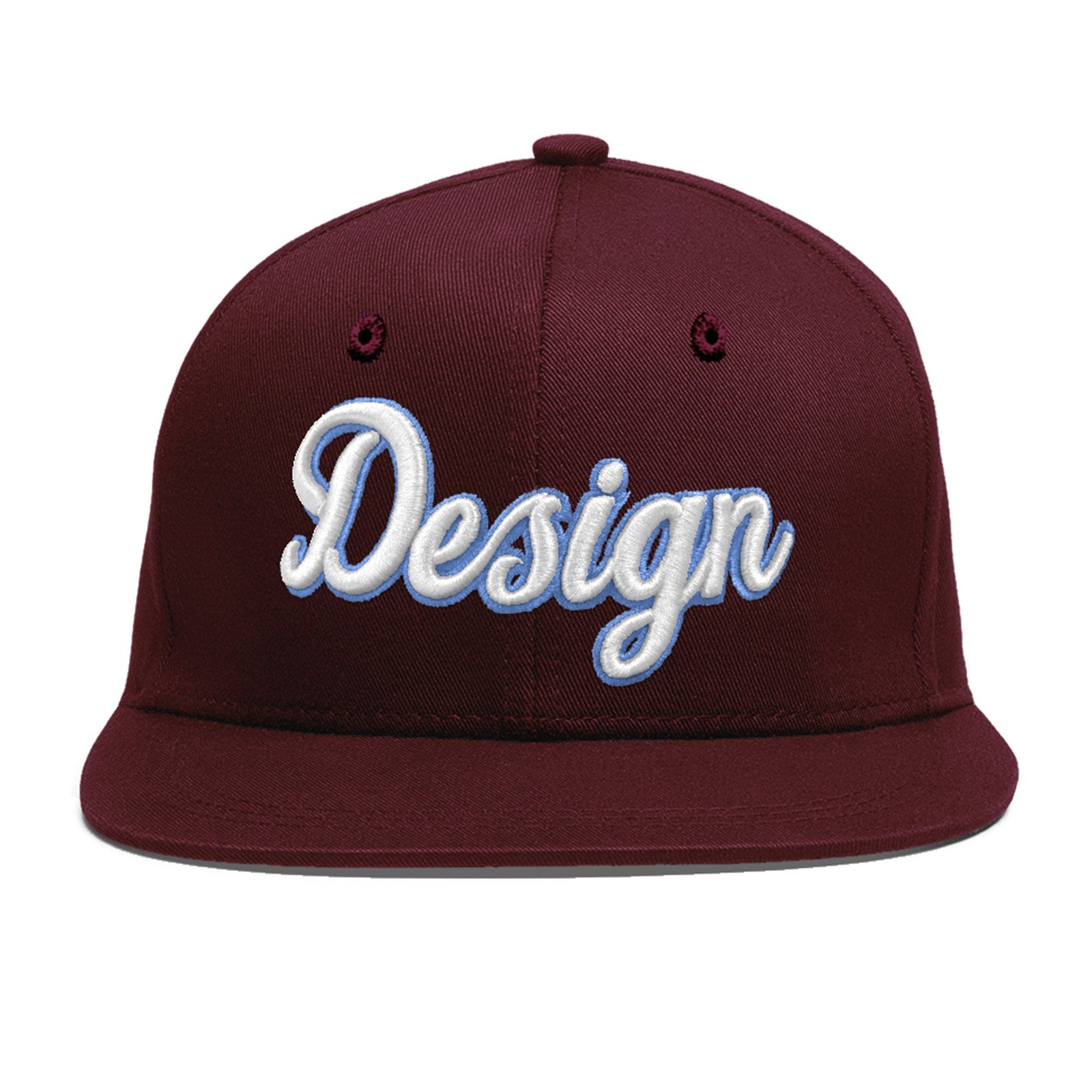 Custom Burgundy 3D Puff Embroidery Flat Embroidery Casual Sport Baseball Cap