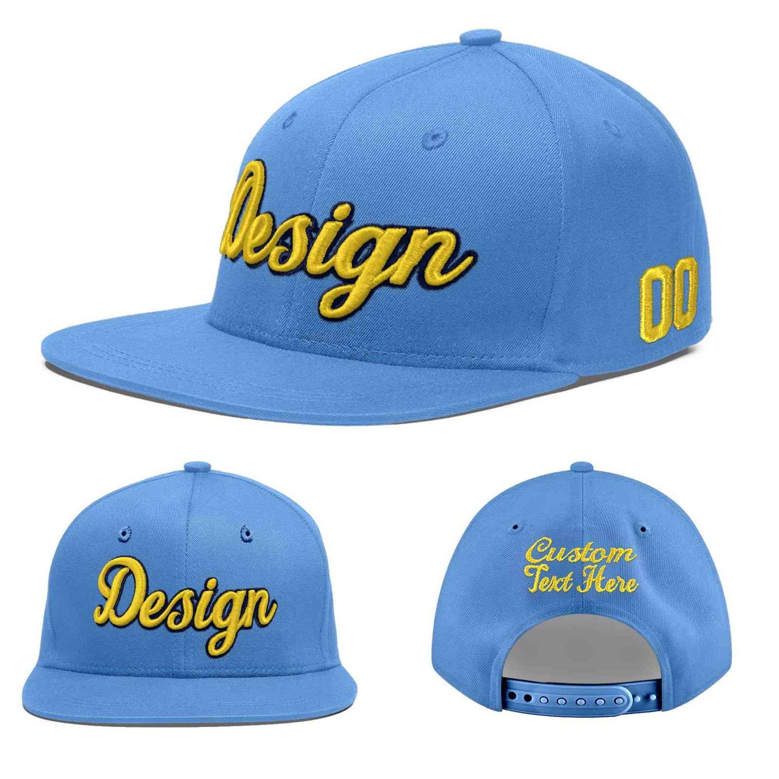 Custom Light Blue 3D Puff Embroidery Flat Embroidery Casual Sport Baseball Cap