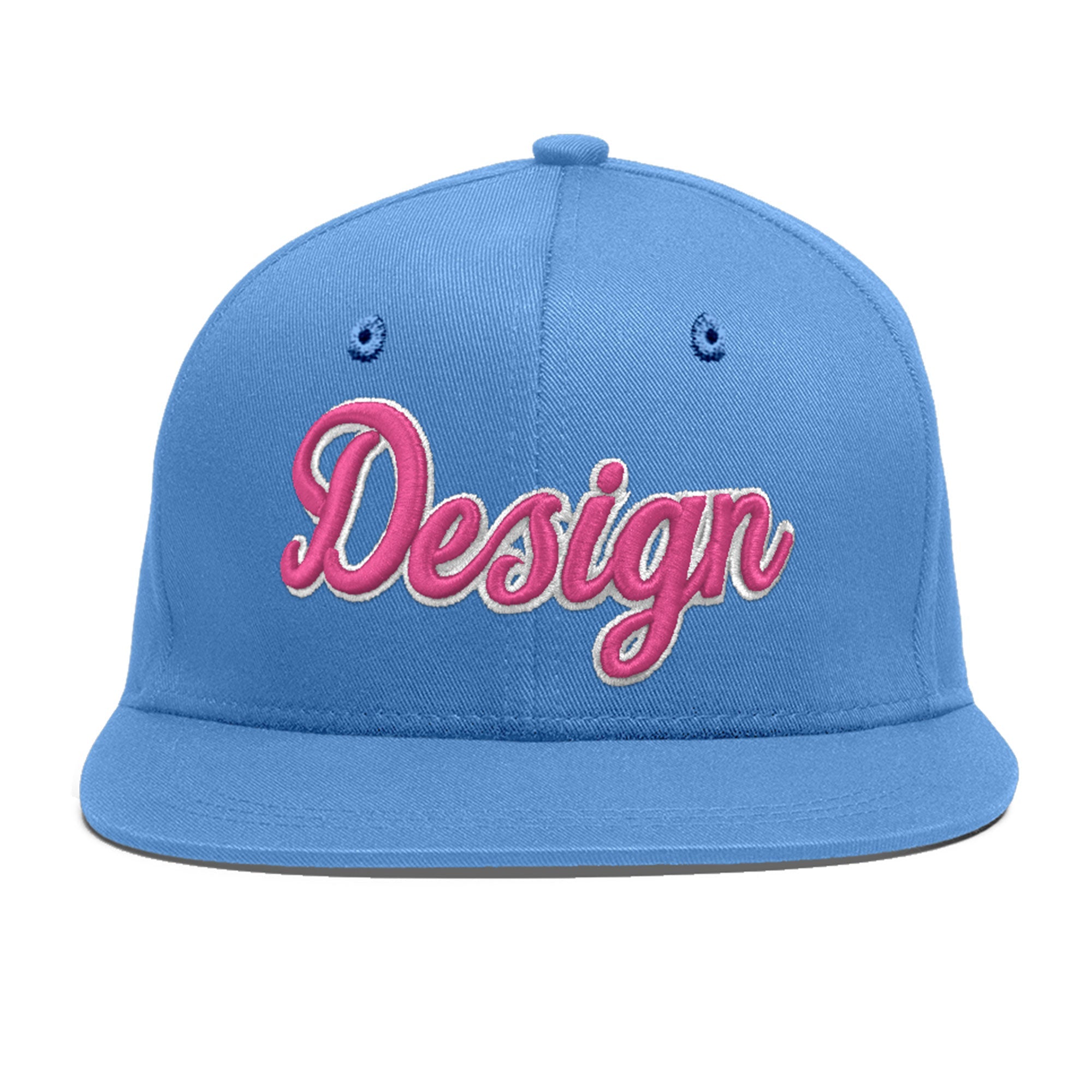 Custom Powder Blue 3D Puff Embroidery Flat Embroidery Casual Sport Baseball Cap