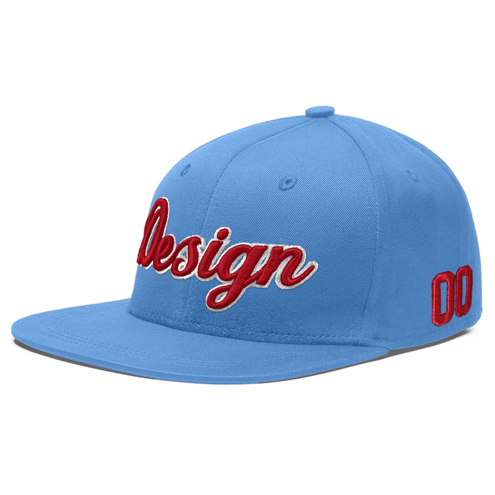 Custom Powder Blue 3D Puff Embroidery Flat Embroidery Casual Sport Baseball Cap