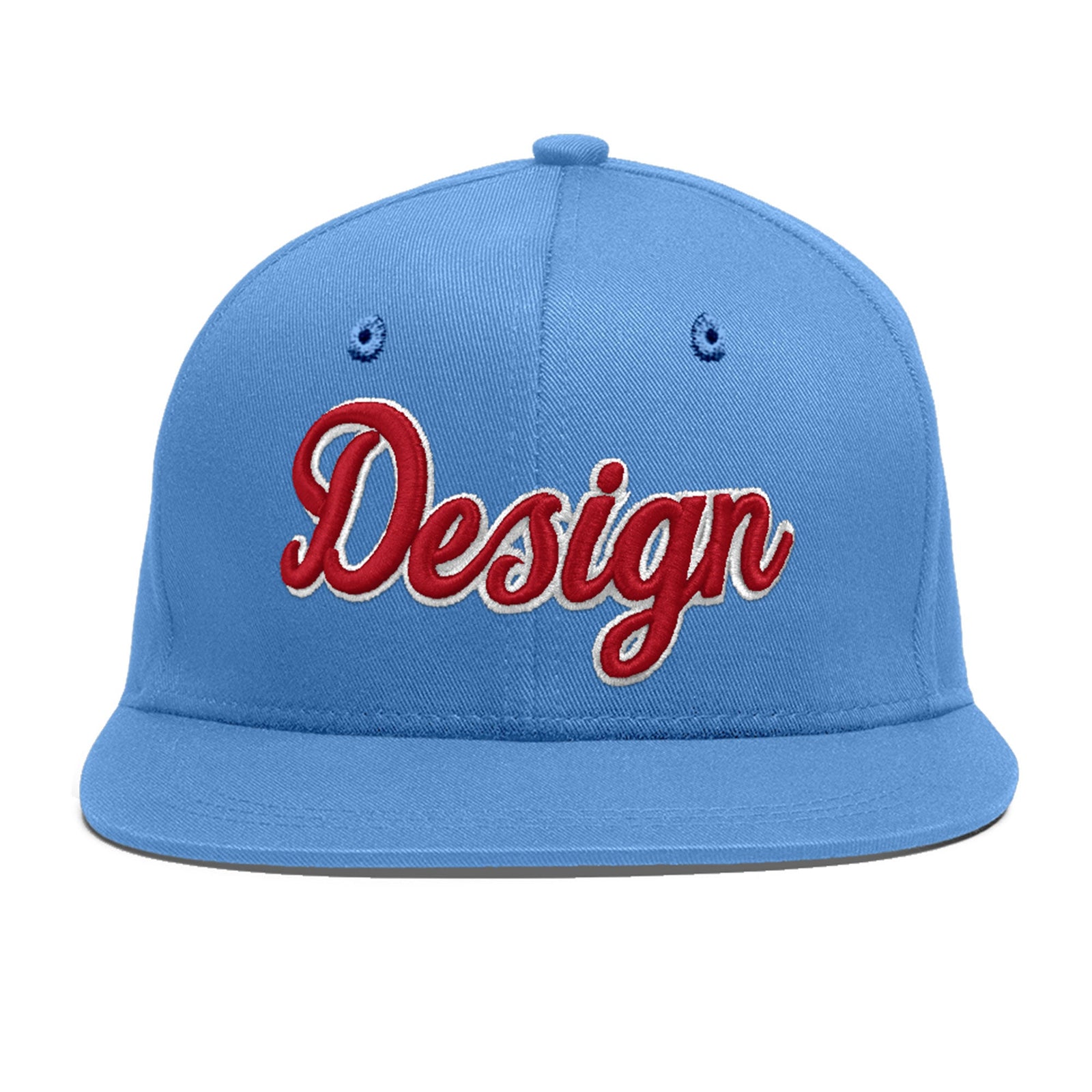 Custom Powder Blue 3D Puff Embroidery Flat Embroidery Casual Sport Baseball Cap