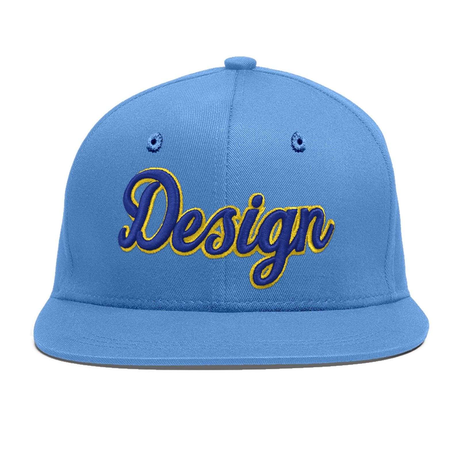 Custom Powder Blue 3D Puff Embroidery Flat Embroidery Casual Sport Baseball Cap