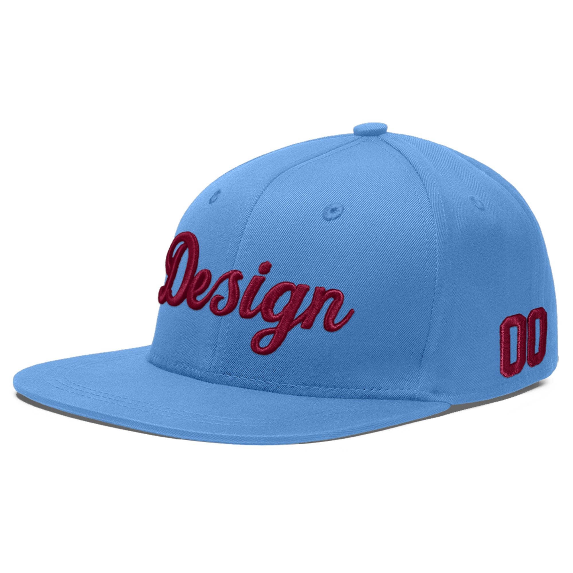 Custom Powder Blue 3D Puff Embroidery Flat Embroidery Casual Sport Baseball Cap