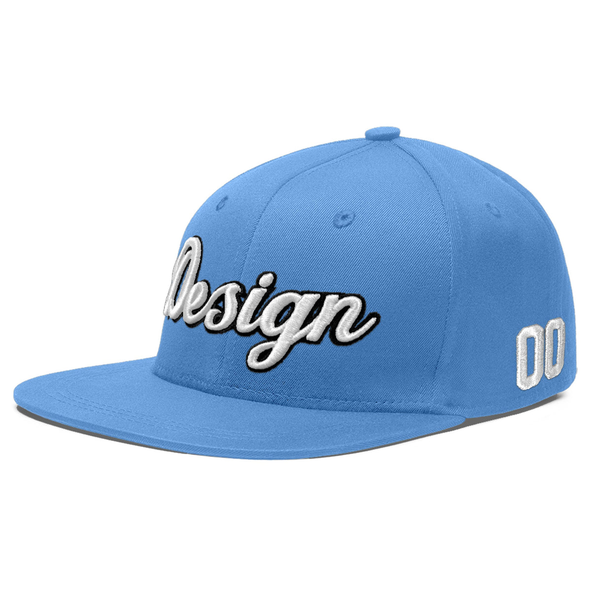 Custom Powder Blue 3D Puff Embroidery Flat Embroidery Casual Sport Baseball Cap