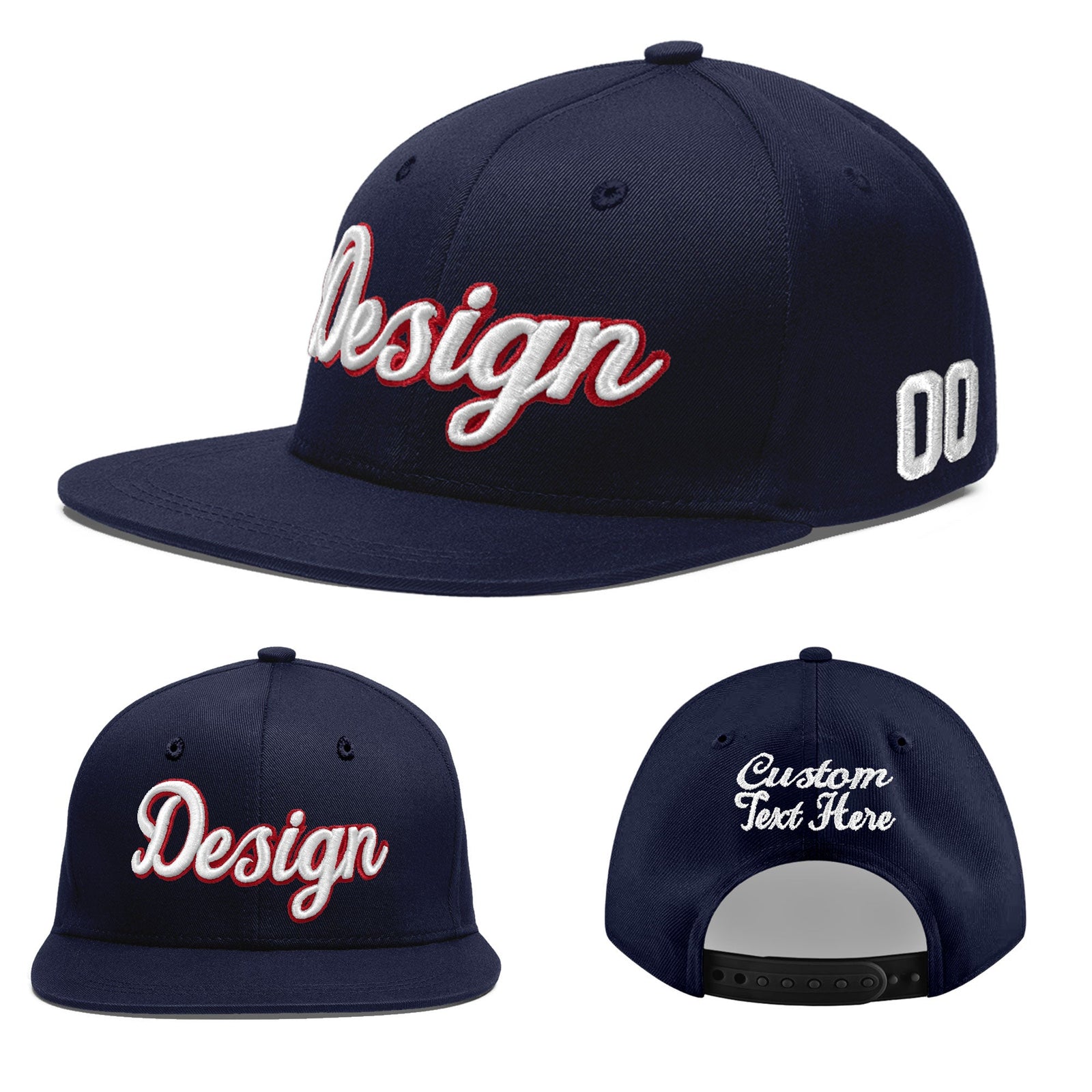 Custom Navy 3D Puff Embroidery Flat Embroidery Casual Sport Baseball Cap