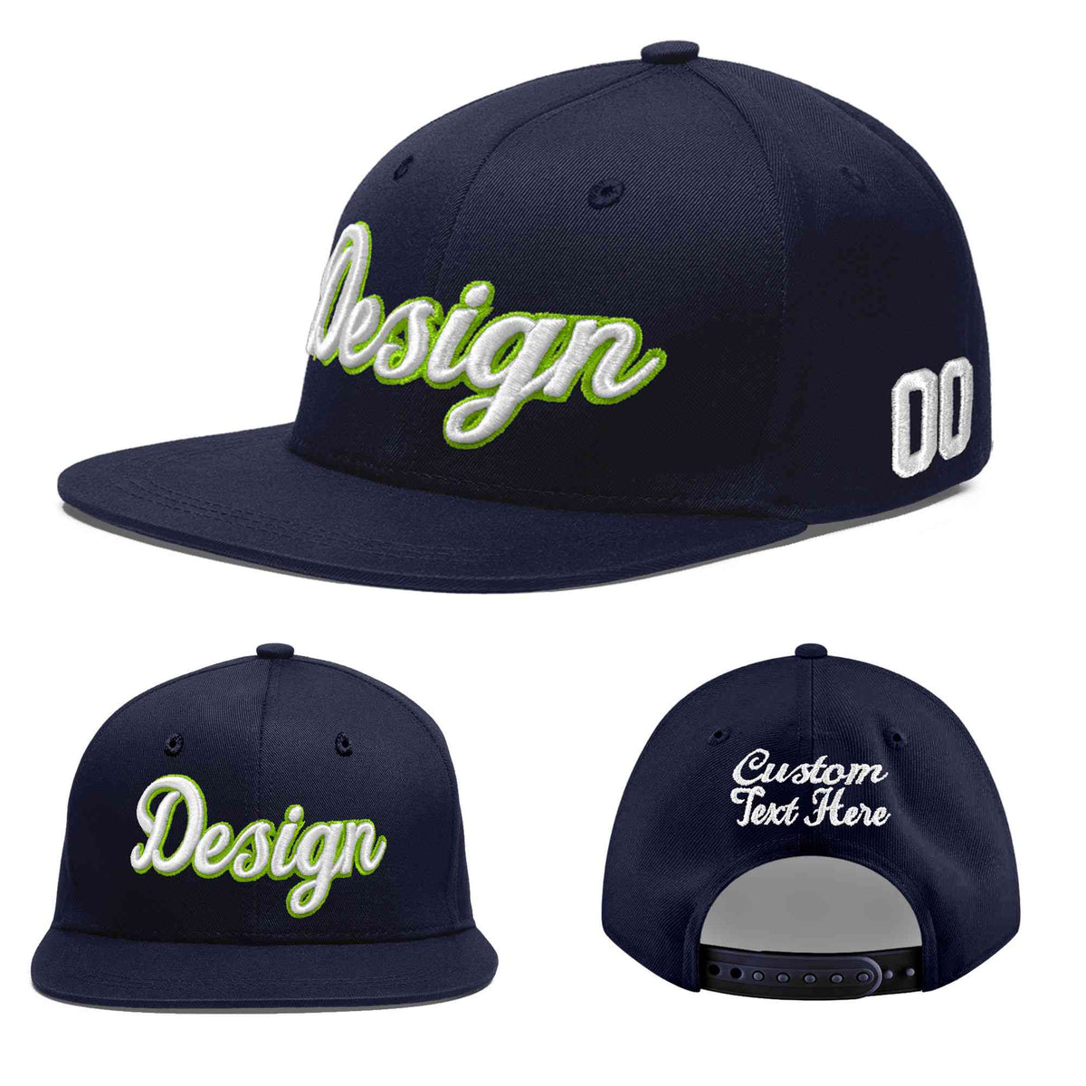 Custom Navy 3D Puff Embroidery Flat Embroidery Casual Sport Baseball Cap