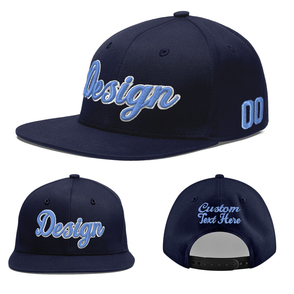 Custom Navy 3D Puff Embroidery Flat Embroidery Casual Sport Baseball Cap