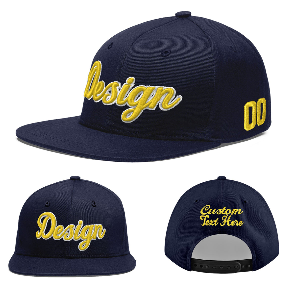 Custom Navy 3D Puff Embroidery Flat Embroidery Casual Sport Baseball Cap