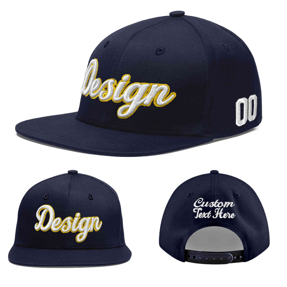 Custom Navy 3D Puff Embroidery Flat Embroidery Casual Sport Baseball Cap