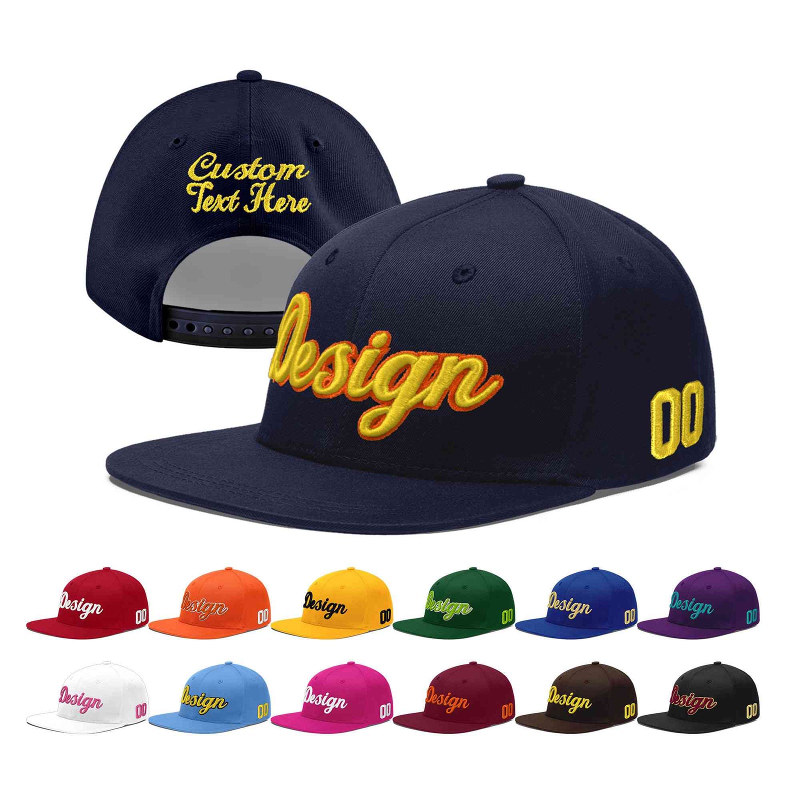 Custom Navy 3D Puff Embroidery Flat Embroidery Casual Sport Baseball Cap