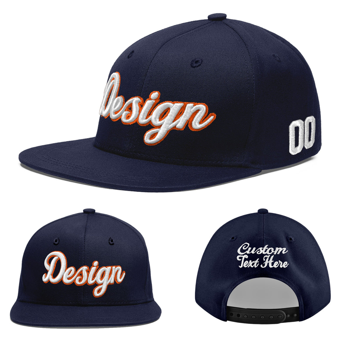 Custom Navy 3D Puff Embroidery Flat Embroidery Casual Sport Baseball Cap