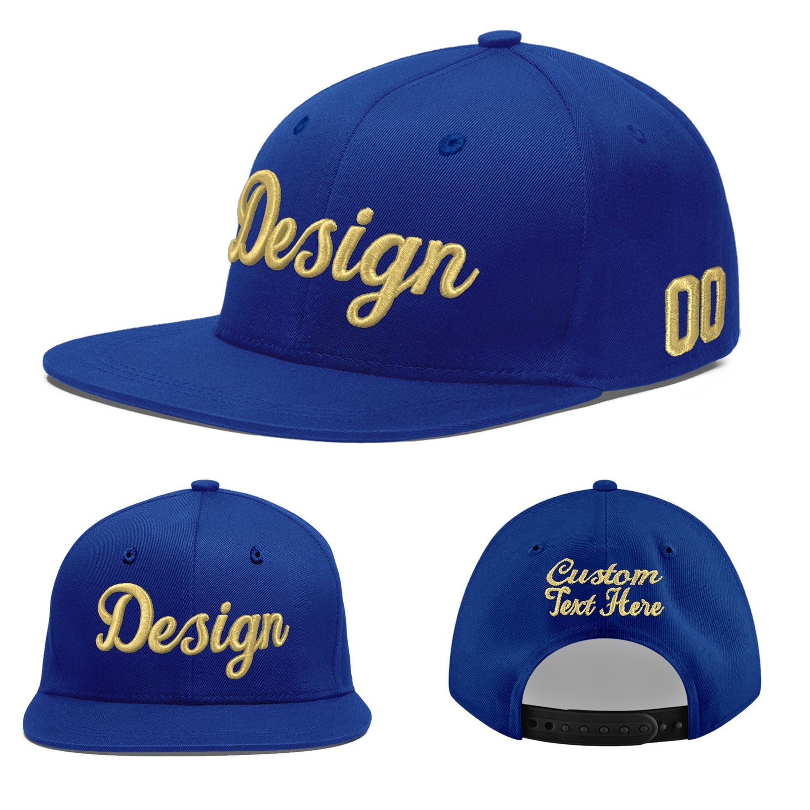 Custom Royal 3D Puff Embroidery Flat Embroidery Casual Sport Baseball Cap