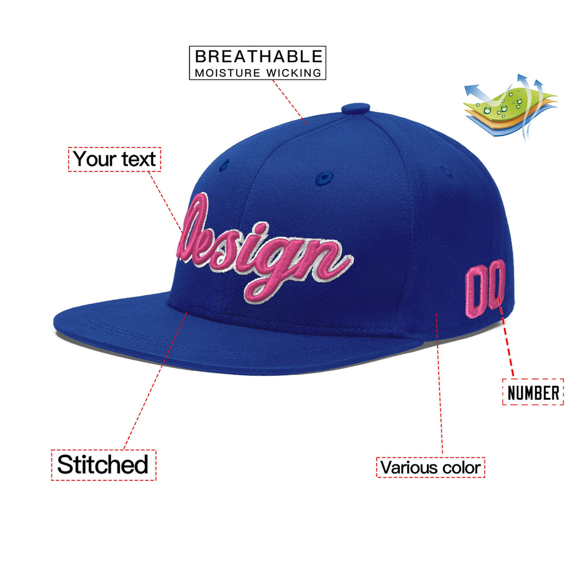 Custom Royal 3D Puff Embroidery Flat Embroidery Casual Sport Baseball Cap