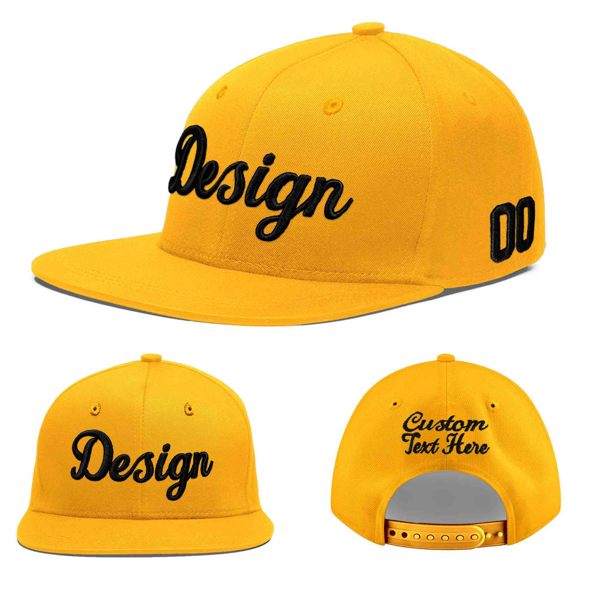 Custom Yellow 3D Puff Embroidery Flat Embroidery Casual Sport Baseball Cap