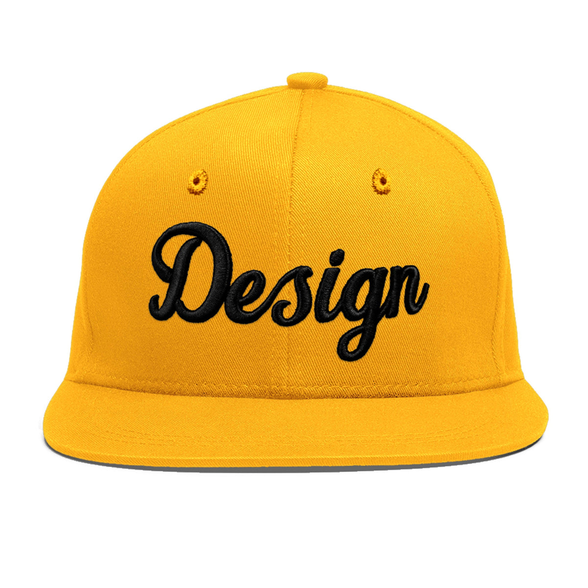 Custom Yellow 3D Puff Embroidery Flat Embroidery Casual Sport Baseball Cap
