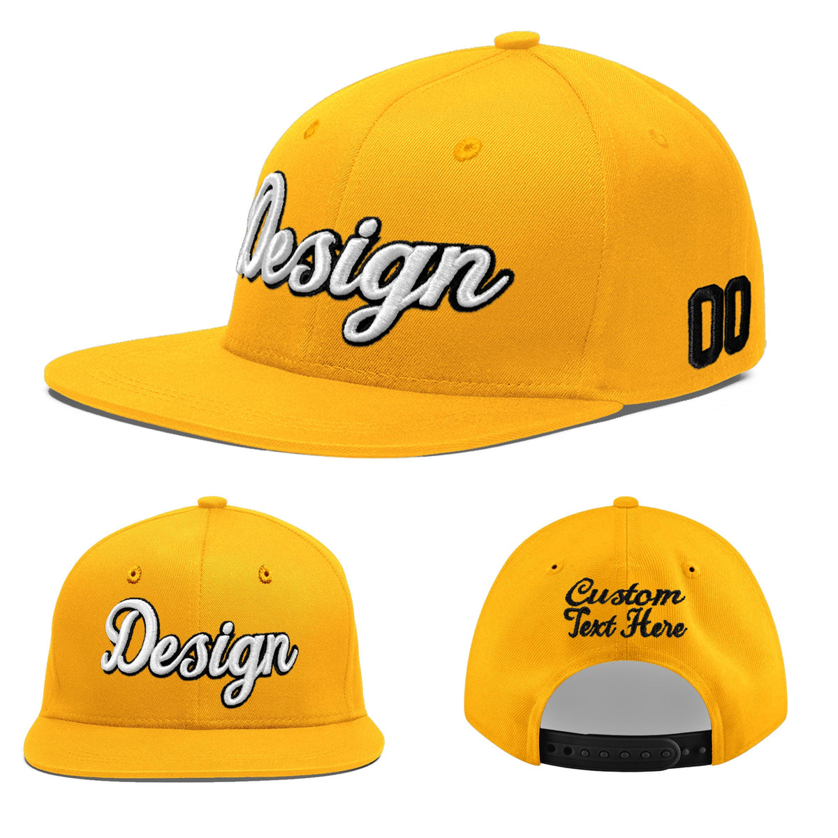 Custom Yellow 3D Puff Embroidery Flat Embroidery Casual Sport Baseball Cap