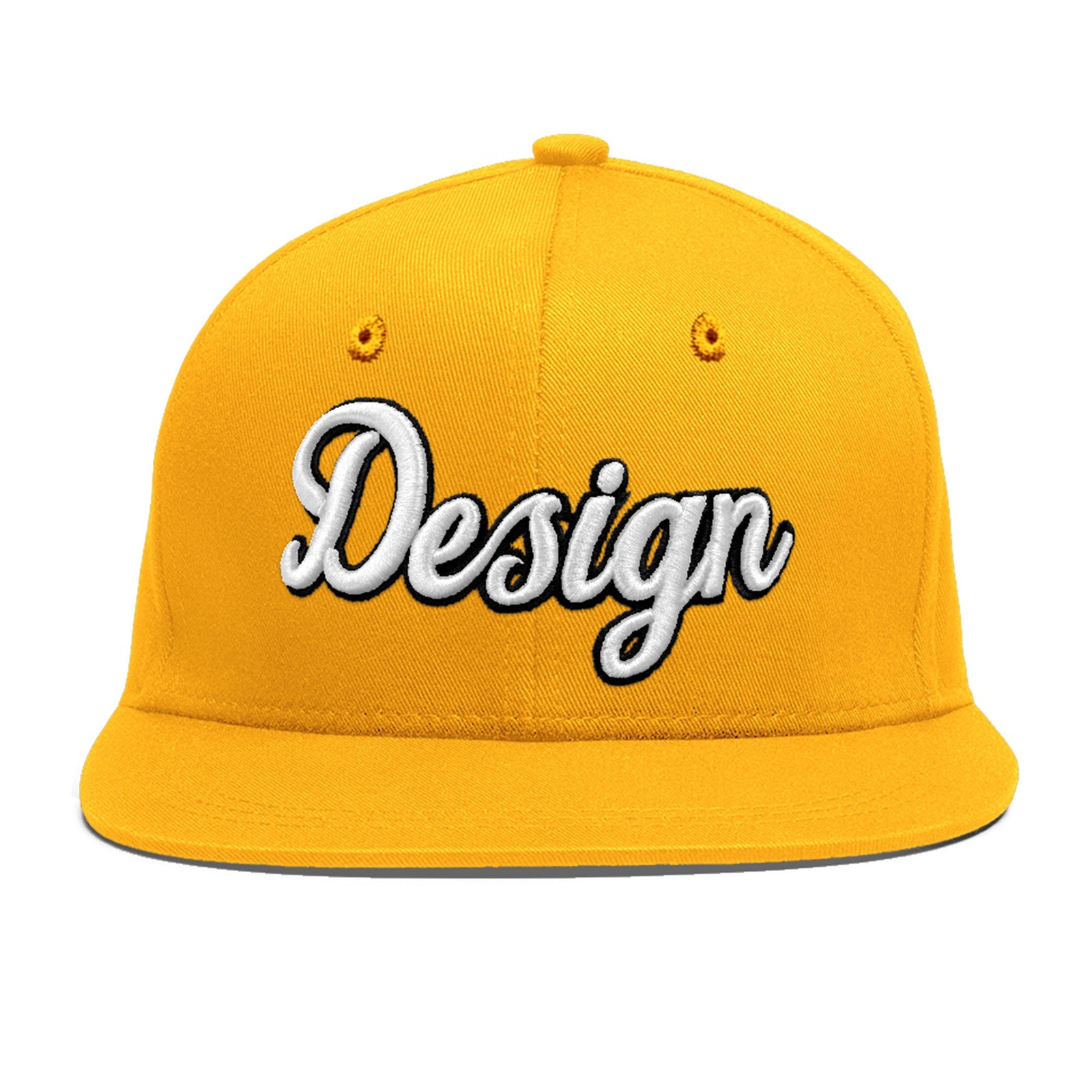 Custom Yellow 3D Puff Embroidery Flat Embroidery Casual Sport Baseball Cap