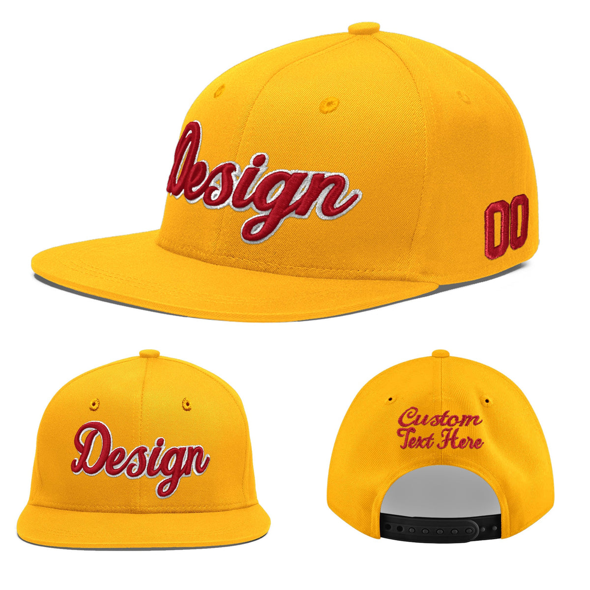 Custom Yellow 3D Puff Embroidery Flat Embroidery Casual Sport Baseball Cap