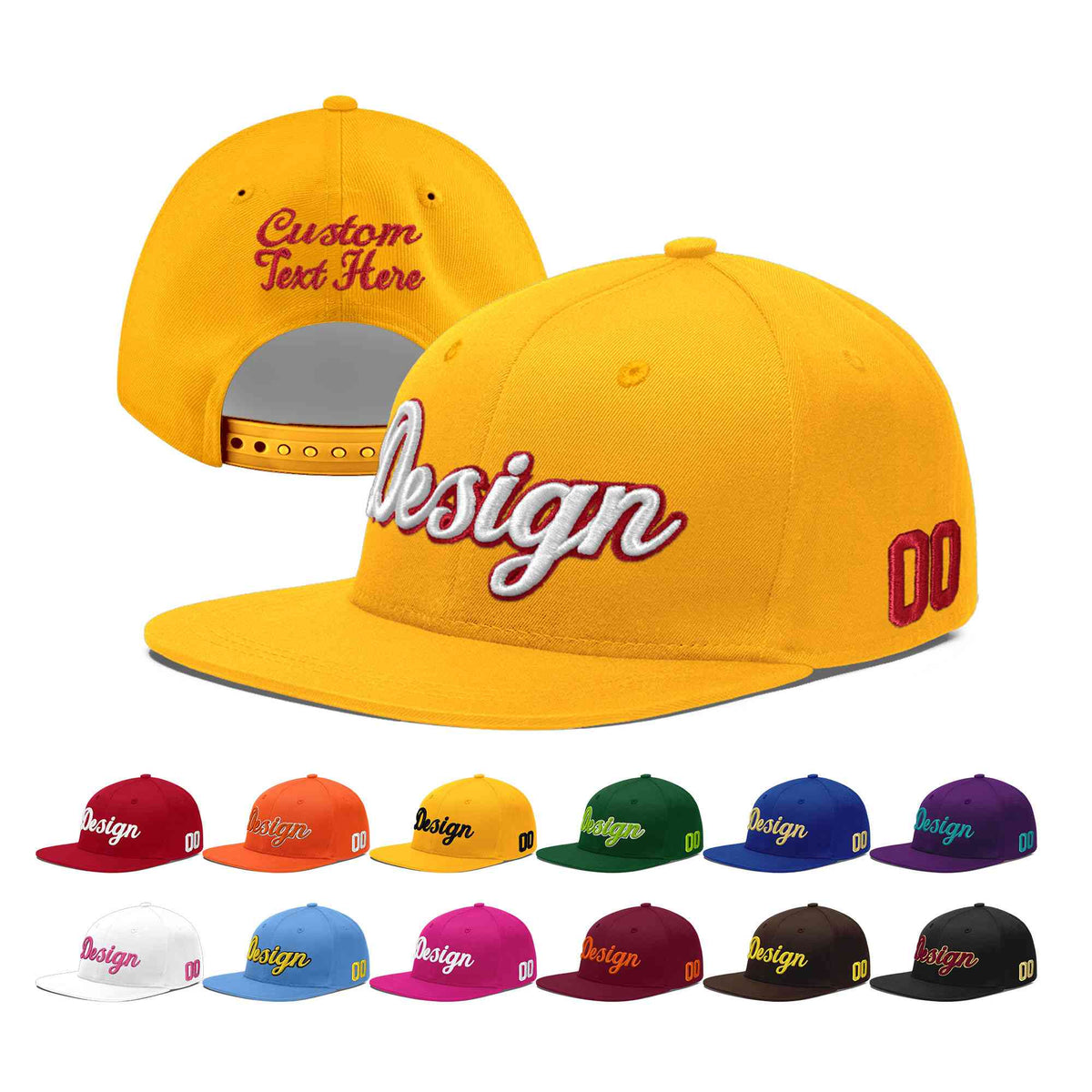 Custom Yellow 3D Puff Embroidery Flat Embroidery Casual Sport Baseball Cap