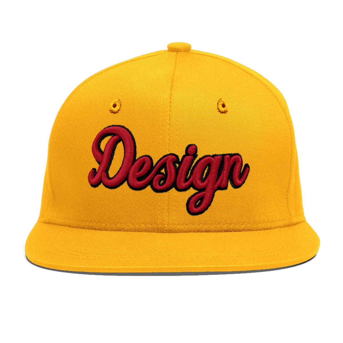 Custom Yellow 3D Puff Embroidery Flat Embroidery Casual Sport Baseball Cap