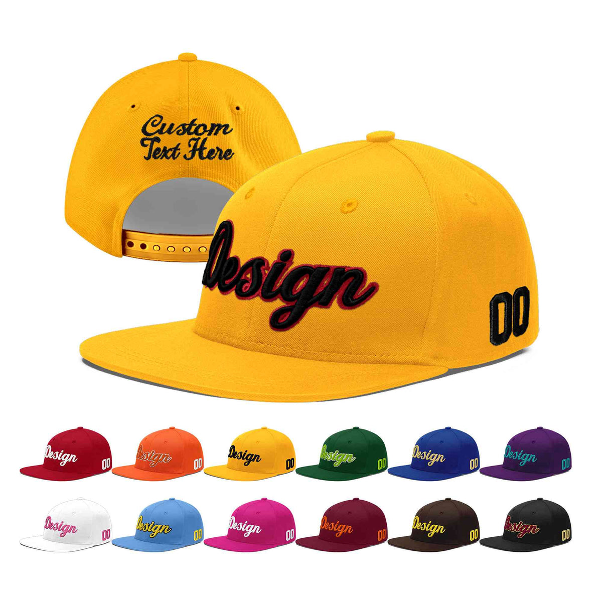 Custom Yellow 3D Puff Embroidery Flat Embroidery Casual Sport Baseball Cap