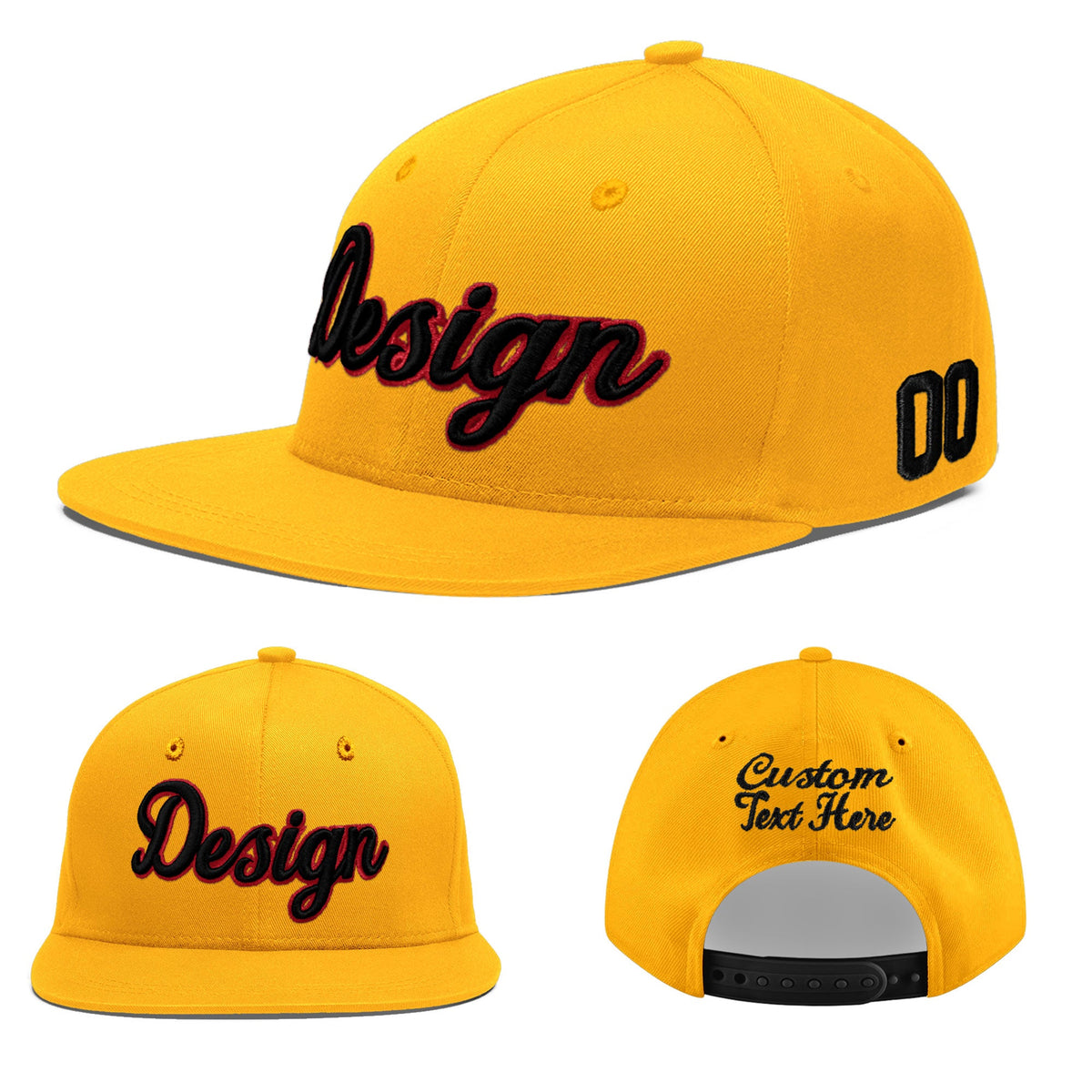 Custom Yellow 3D Puff Embroidery Flat Embroidery Casual Sport Baseball Cap