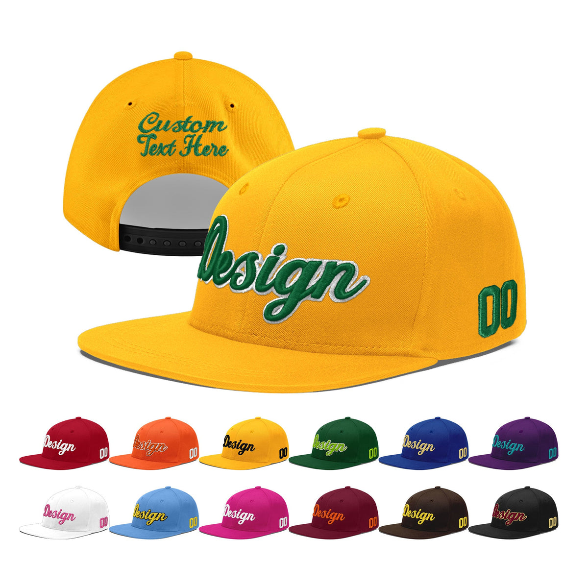 Custom Yellow 3D Puff Embroidery Flat Embroidery Casual Sport Baseball Cap