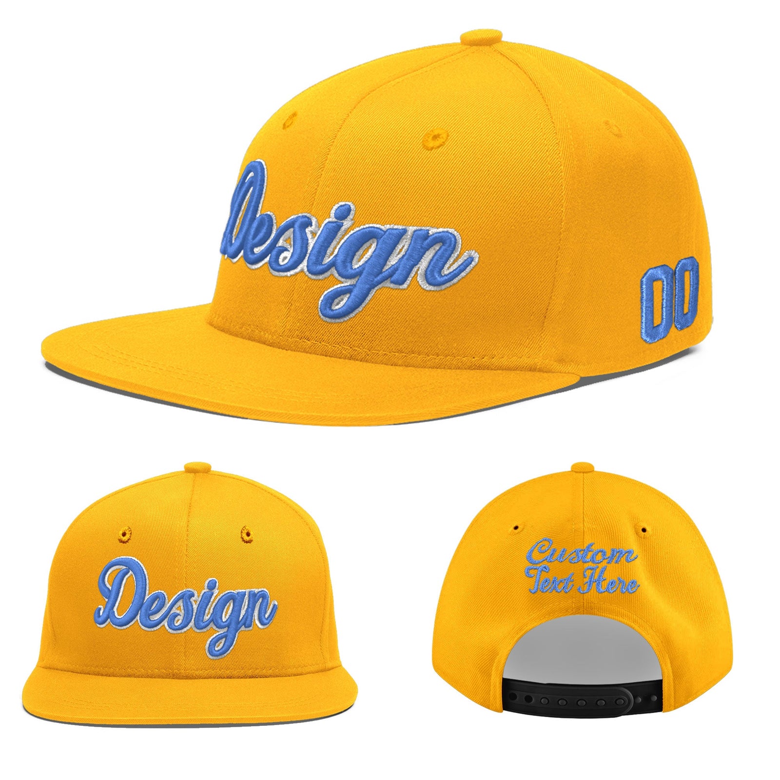 Custom Yellow 3D Puff Embroidery Flat Embroidery Casual Sport Baseball Cap