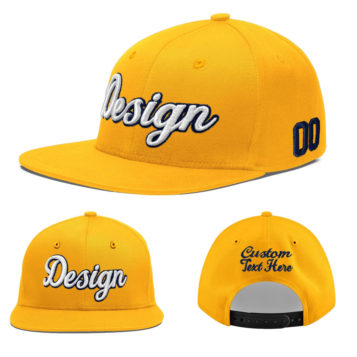 Custom Yellow 3D Puff Embroidery Flat Embroidery Casual Sport Baseball Cap