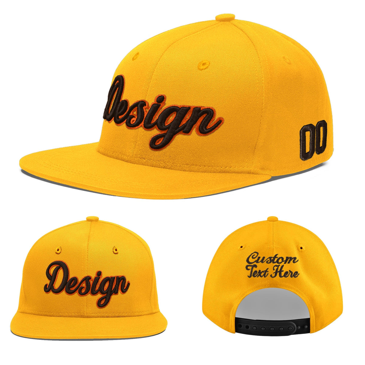 Custom Yellow 3D Puff Embroidery Flat Embroidery Casual Sport Baseball Cap