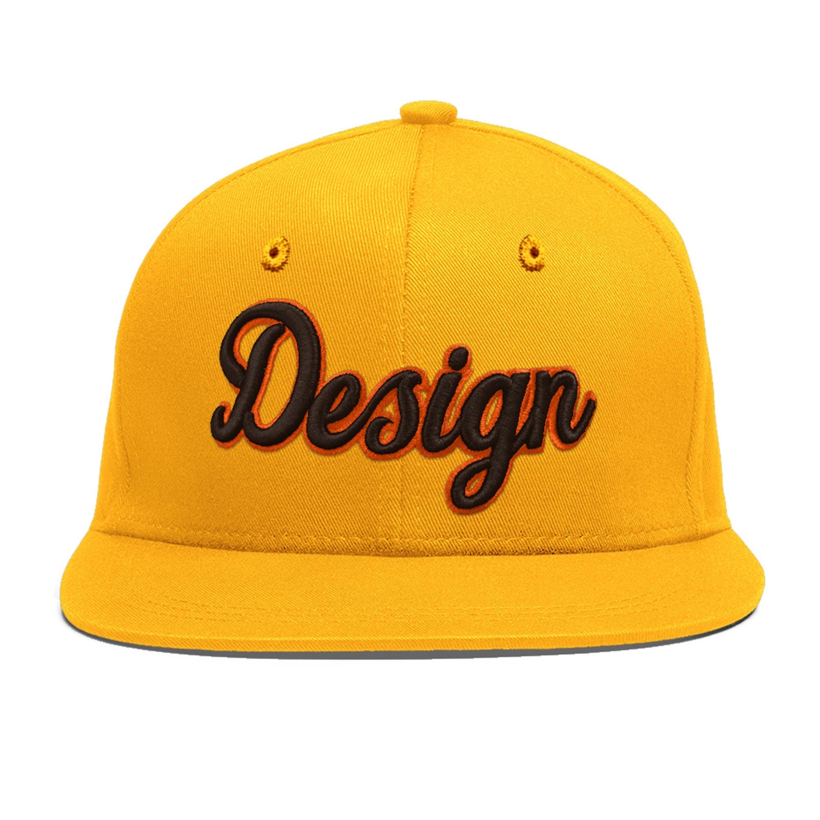 Custom Yellow 3D Puff Embroidery Flat Embroidery Casual Sport Baseball Cap