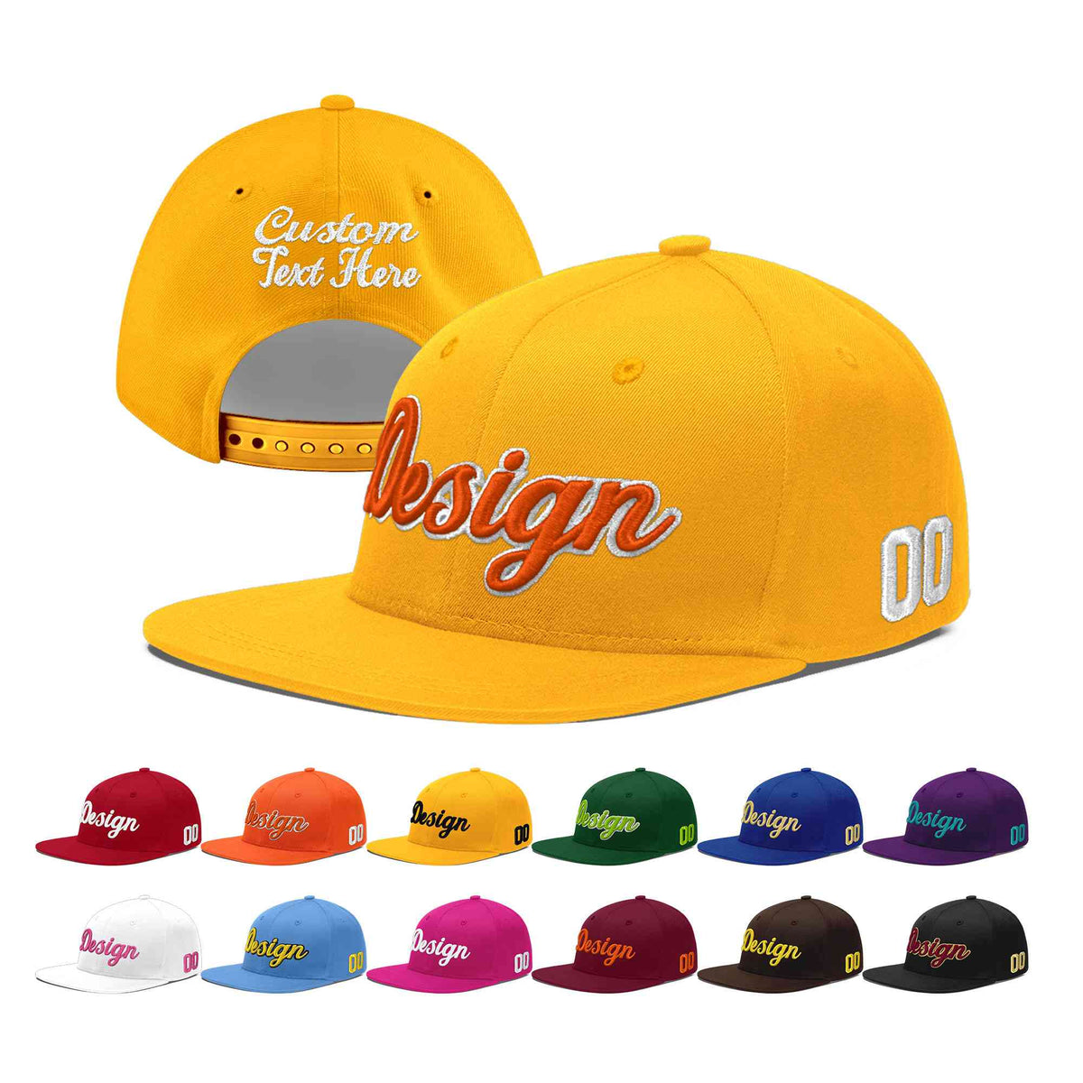 Custom Yellow 3D Puff Embroidery Flat Embroidery Casual Sport Baseball Cap