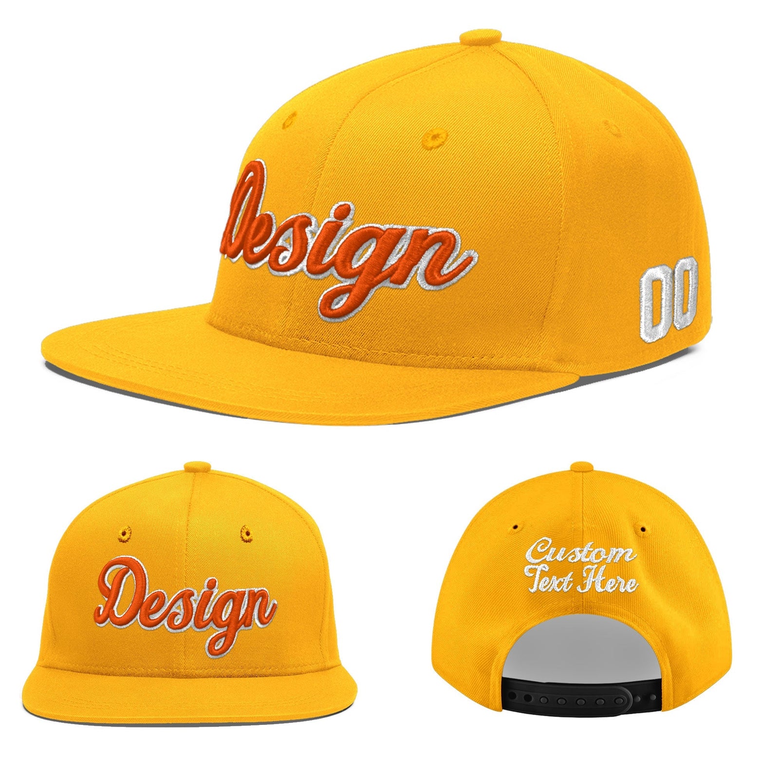 Custom Yellow 3D Puff Embroidery Flat Embroidery Casual Sport Baseball Cap