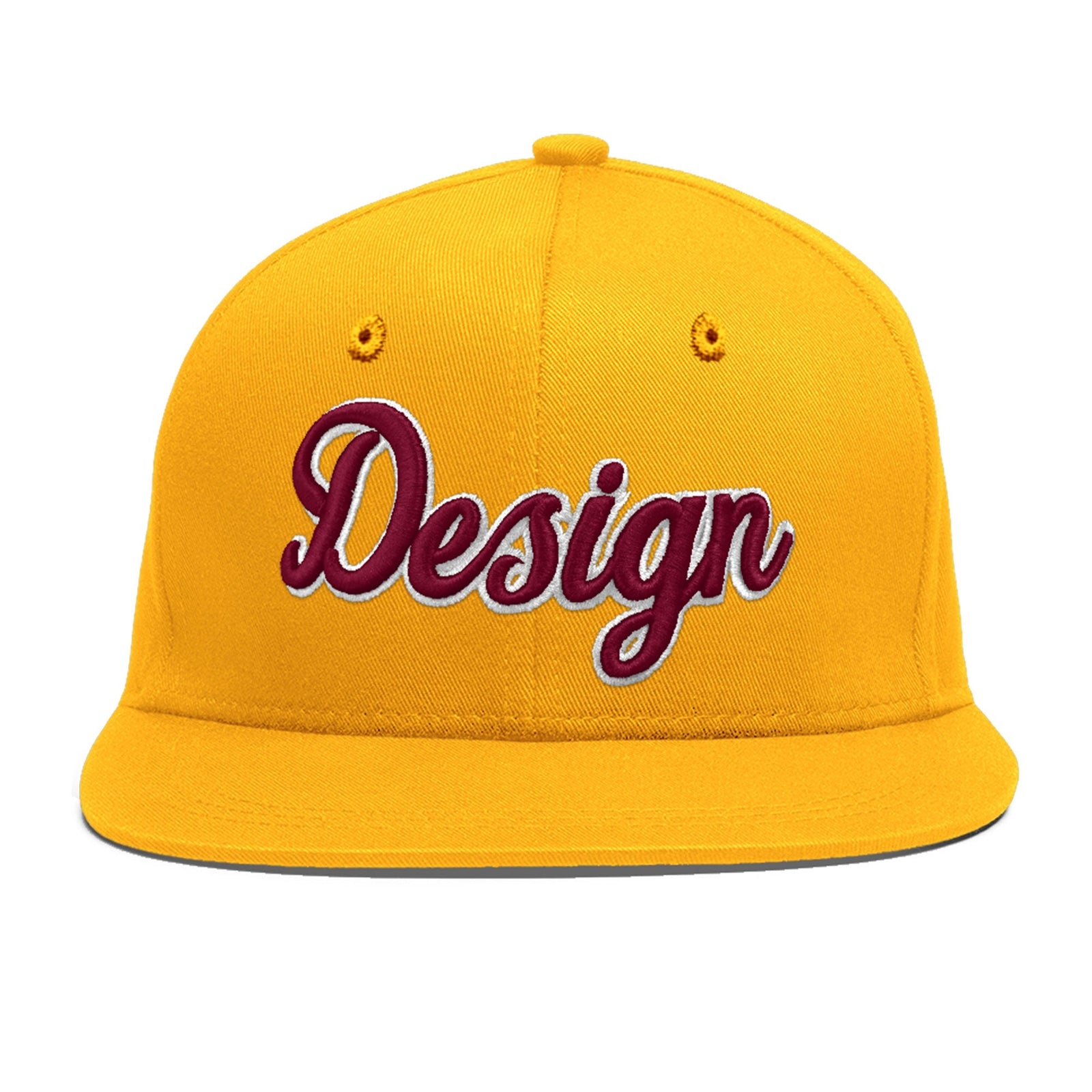 Custom Yellow 3D Puff Embroidery Flat Embroidery Casual Sport Baseball Cap