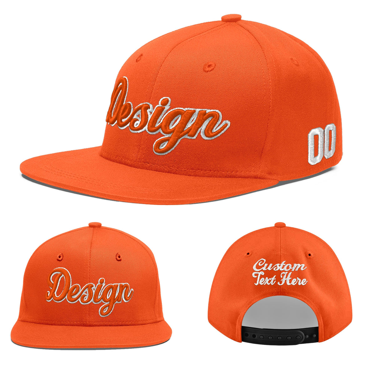 Custom Orange 3D Puff Embroidery Flat Embroidery Casual Sport Baseball Cap