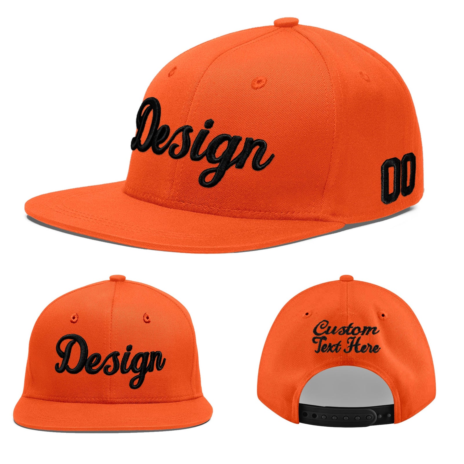 Custom Orange 3D Puff Embroidery Flat Embroidery Casual Sport Baseball Cap