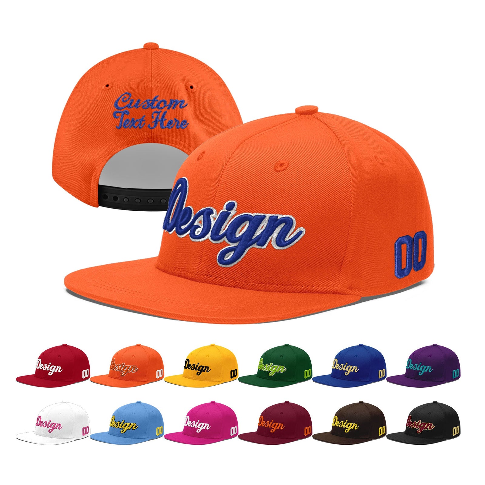 Custom Orange 3D Puff Embroidery Flat Embroidery Casual Sport Baseball Cap