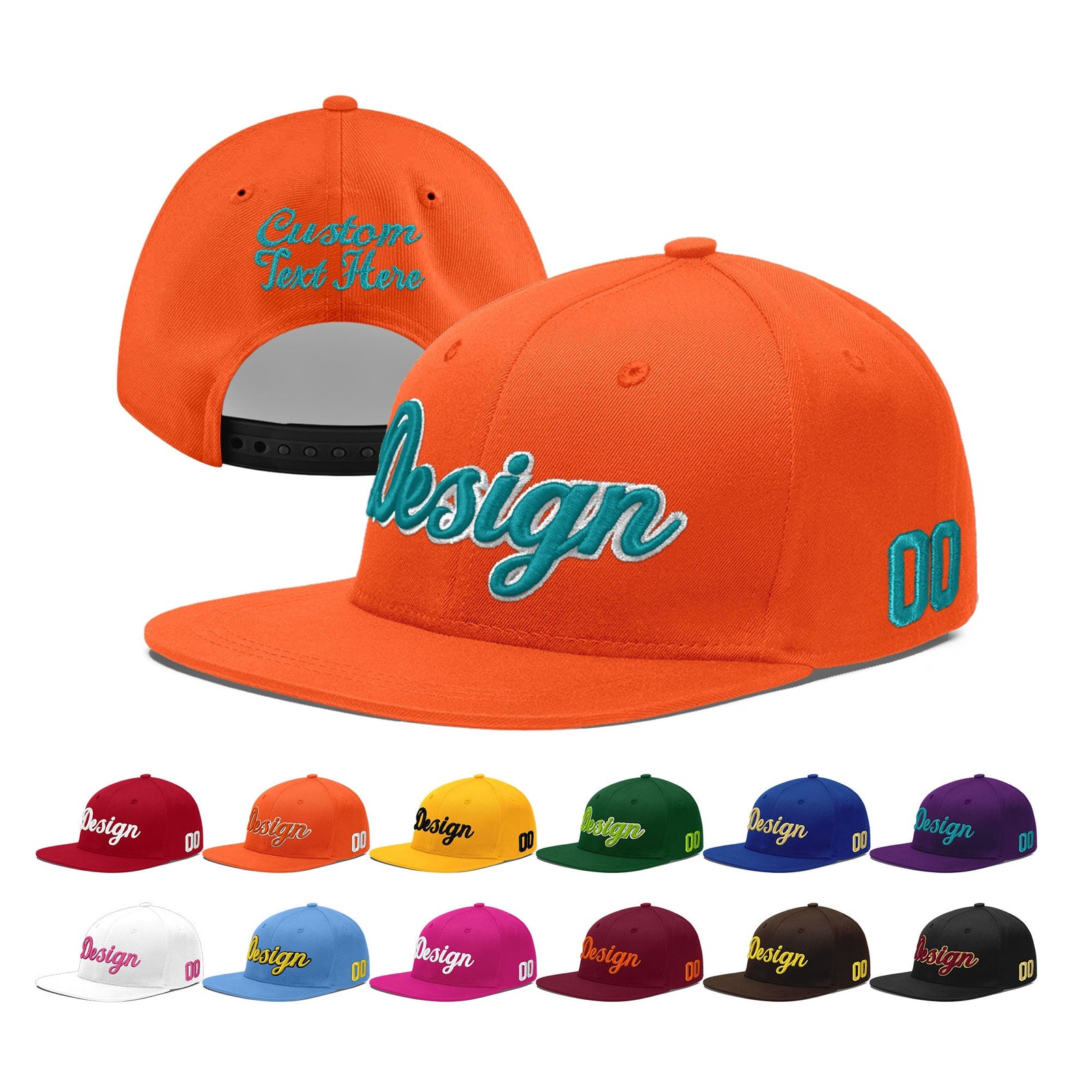 Custom Orange 3D Puff Embroidery Flat Embroidery Casual Sport Baseball Cap