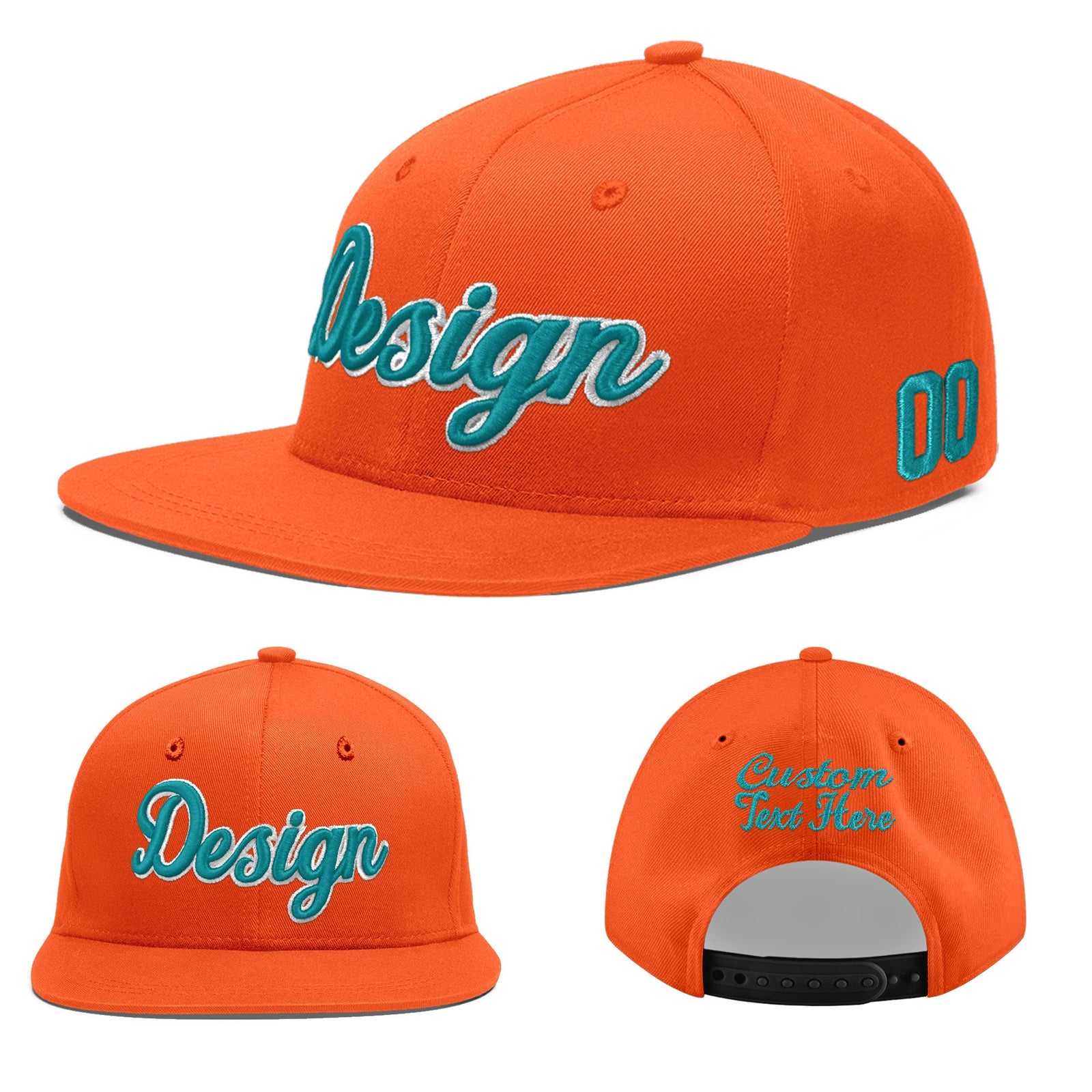 Custom Orange 3D Puff Embroidery Flat Embroidery Casual Sport Baseball Cap