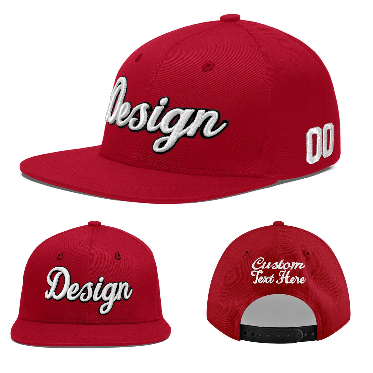 Custom Red 3D Puff Embroidery Flat Embroidery Casual Sport Baseball Cap