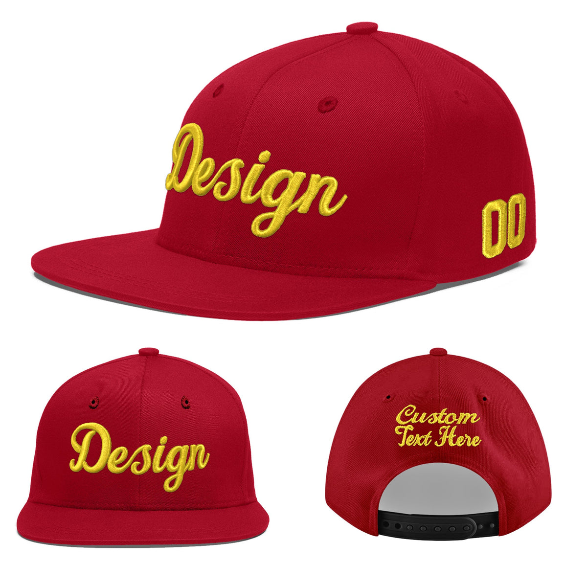 Custom Red 3D Puff Embroidery Flat Embroidery Casual Sport Baseball Cap