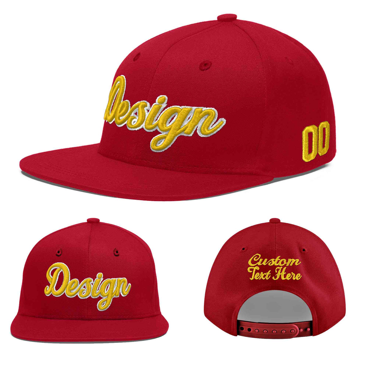 Custom Red 3D Puff Embroidery Flat Embroidery Casual Sport Baseball Cap